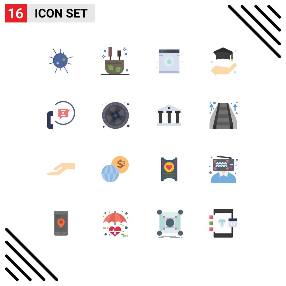 Mobile Interface Flat Color Set of 16 Pictograms of support help machine contact life Editable Pack of Creative Vector Design Elements