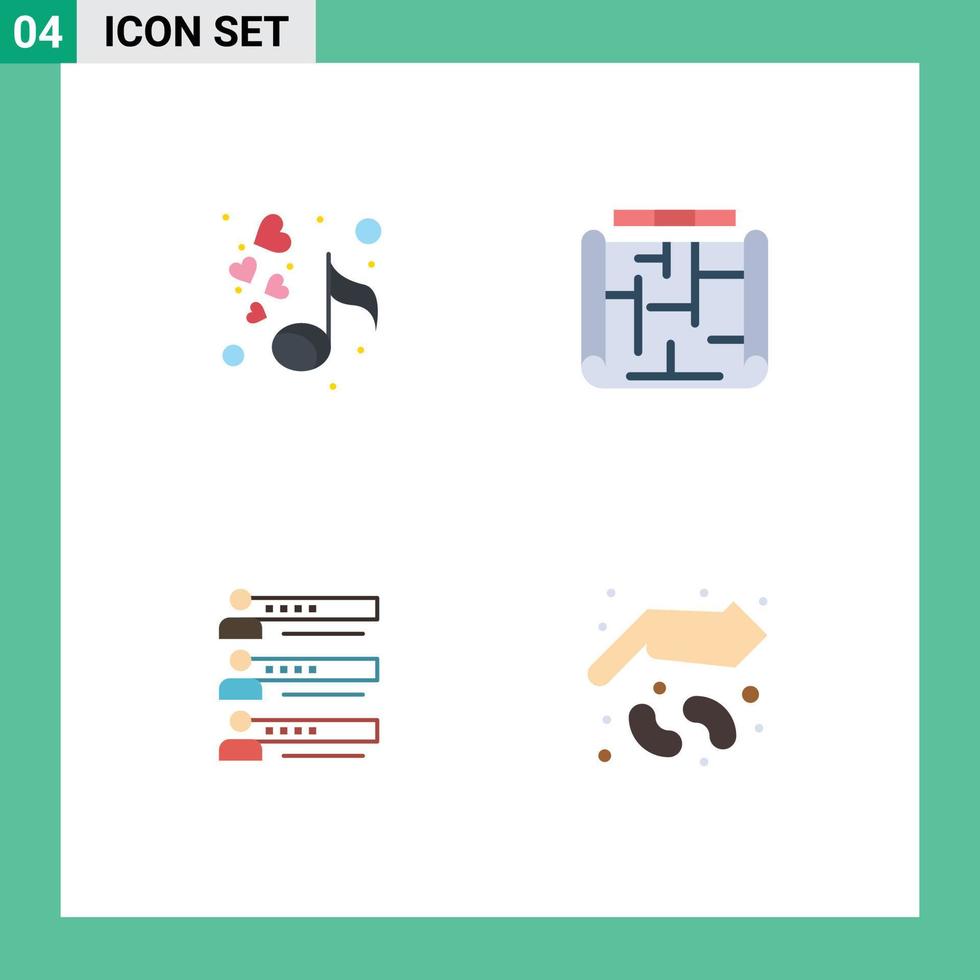 Set of 4 Modern UI Icons Symbols Signs for love graphs valentines building profile Editable Vector Design Elements