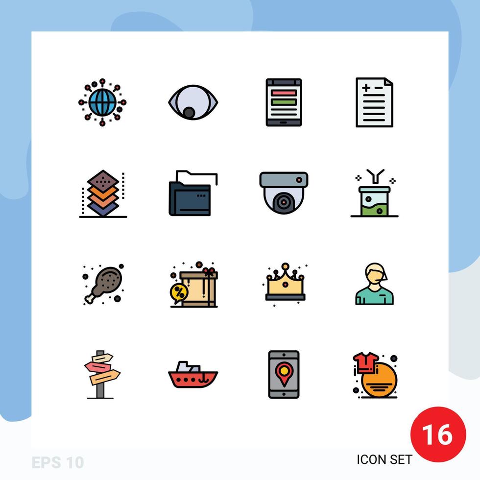 Modern Set of 16 Flat Color Filled Lines Pictograph of development coding internet test comparison Editable Creative Vector Design Elements