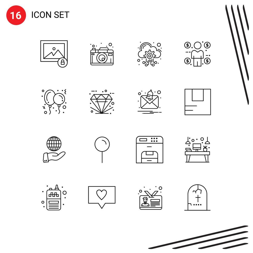 Modern Set of 16 Outlines and symbols such as party balloon hosting consumer buyer Editable Vector Design Elements