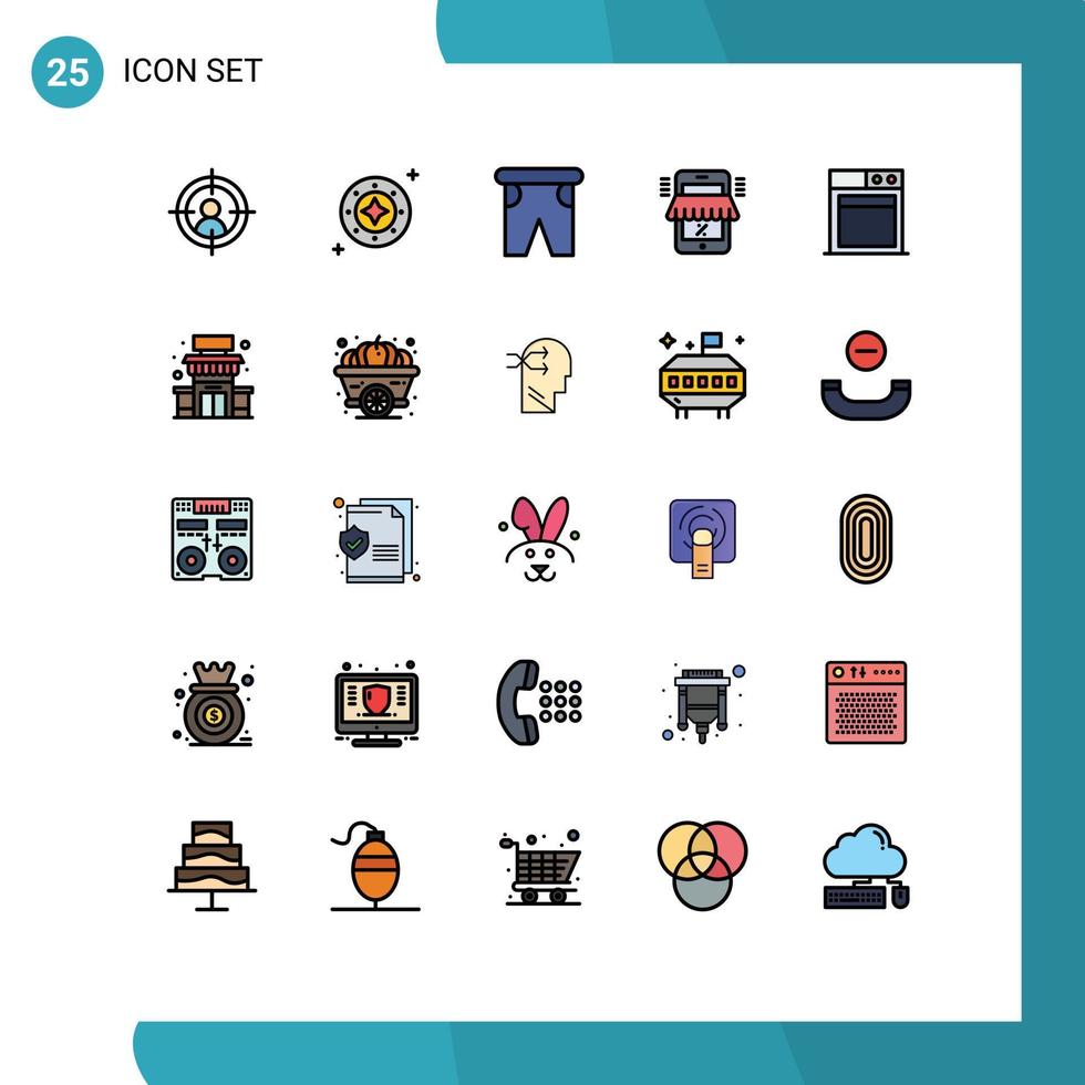 User Interface Pack of 25 Basic Filled line Flat Colors of marketplace online universe mobile swimming Editable Vector Design Elements