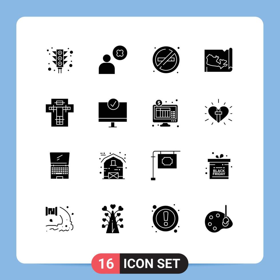 User Interface Pack of 16 Basic Solid Glyphs of decapitate bed fire canada map Editable Vector Design Elements