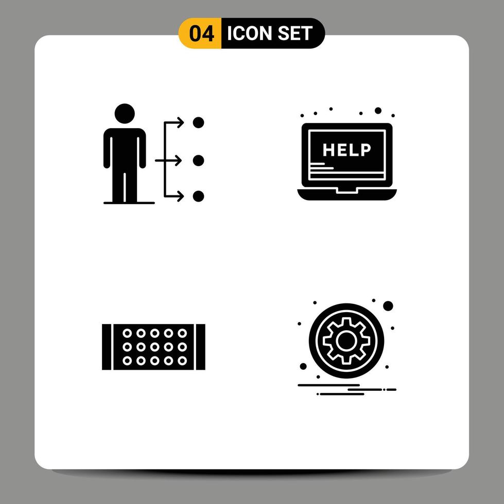 Modern Set of 4 Solid Glyphs and symbols such as connect lamp user laptop strip Editable Vector Design Elements