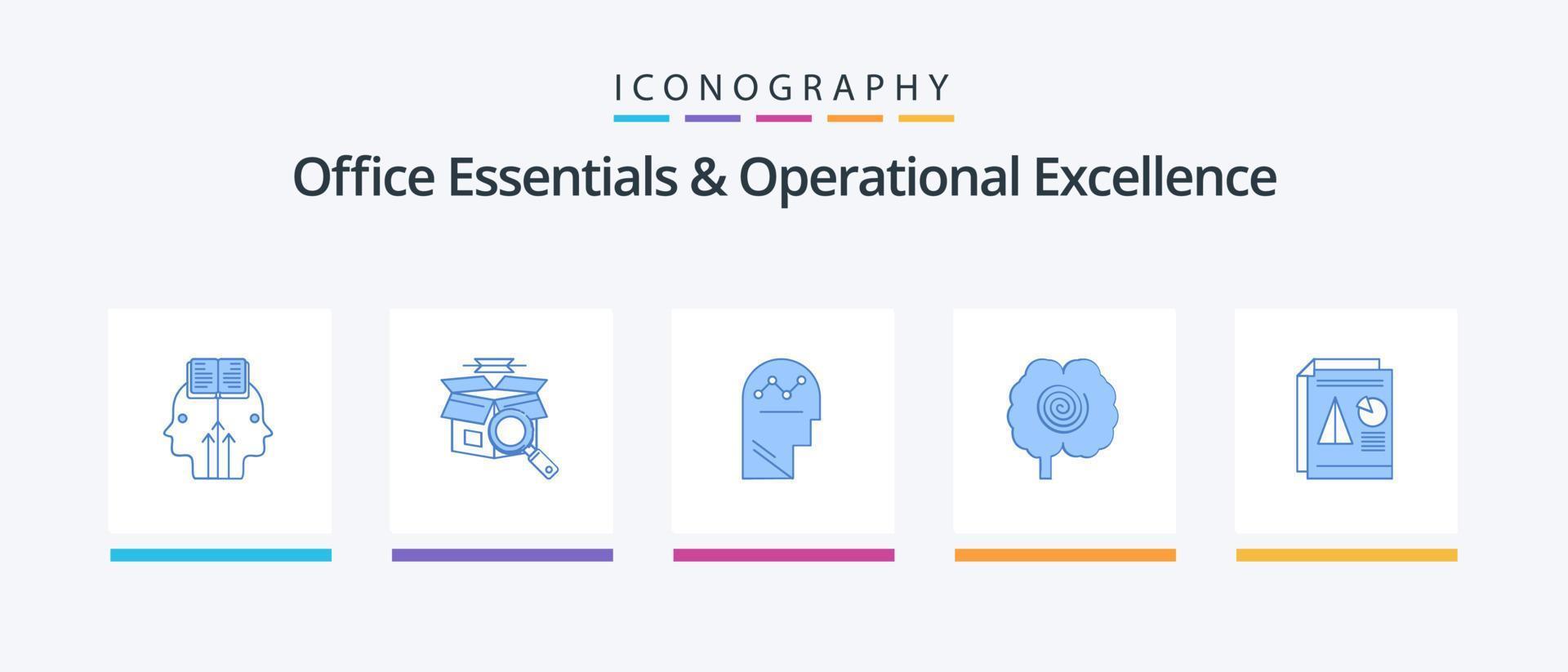 Office Essentials And Operational Exellence Blue 5 Icon Pack Including report. hypnosis. user. head. thinking. Creative Icons Design vector