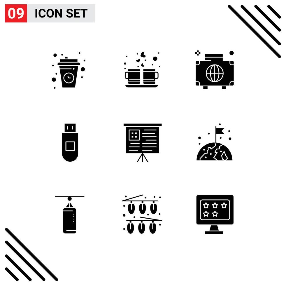 Set of 9 Modern UI Icons Symbols Signs for data usb drink luggage global Editable Vector Design Elements