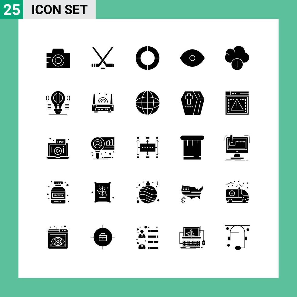 Universal Icon Symbols Group of 25 Modern Solid Glyphs of data alert chart vision face Editable Vector Design Elements