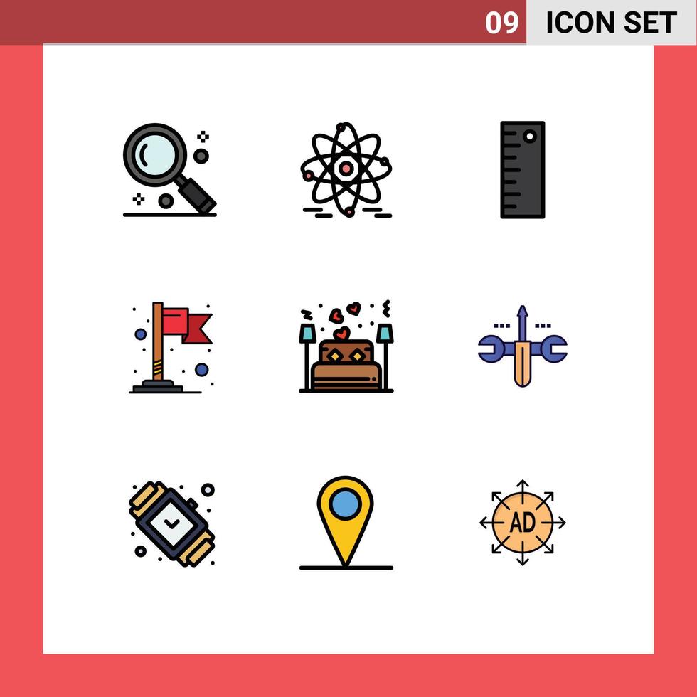 Set of 9 Modern UI Icons Symbols Signs for lover couple design bed location Editable Vector Design Elements
