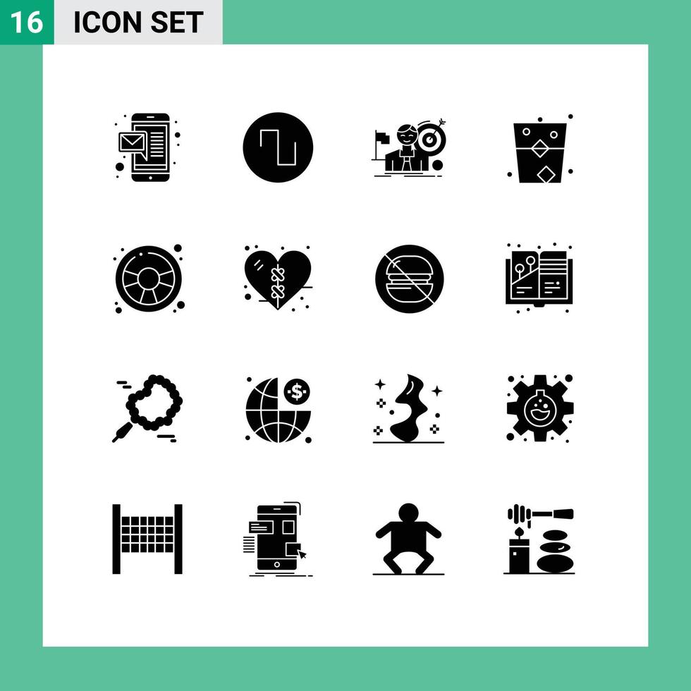 User Interface Pack of 16 Basic Solid Glyphs of fun party hit glass celebrate Editable Vector Design Elements