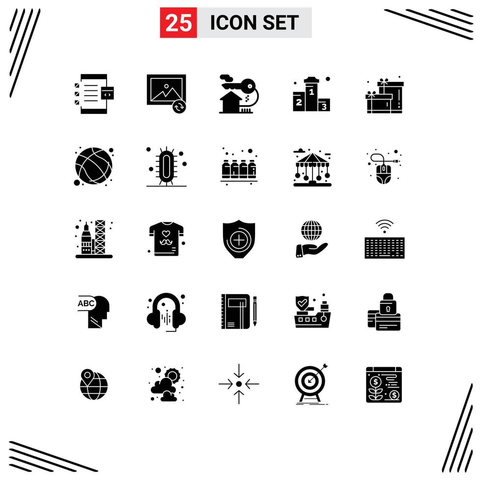 Universal Icon Symbols Group of 25 Modern Solid Glyphs of birthday won home win award Editable Vector Design Elements
