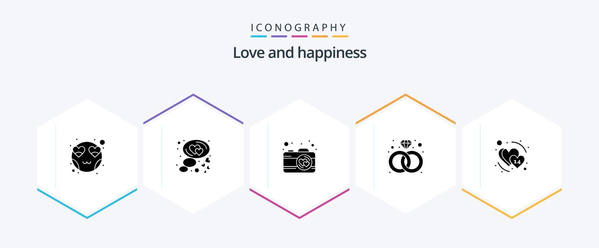 Love 25 Glyph icon pack including february. date. camera. heart. present vector