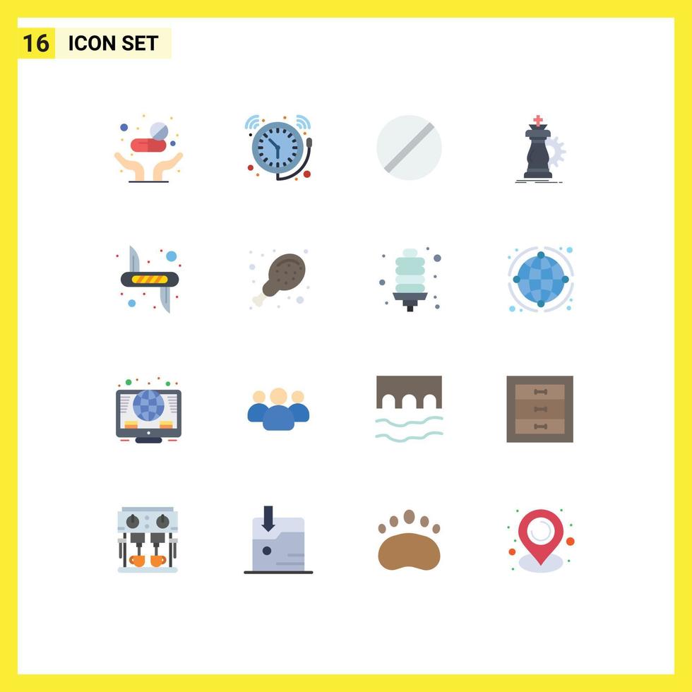 16 User Interface Flat Color Pack of modern Signs and Symbols of knight chess watch strategy research Editable Pack of Creative Vector Design Elements