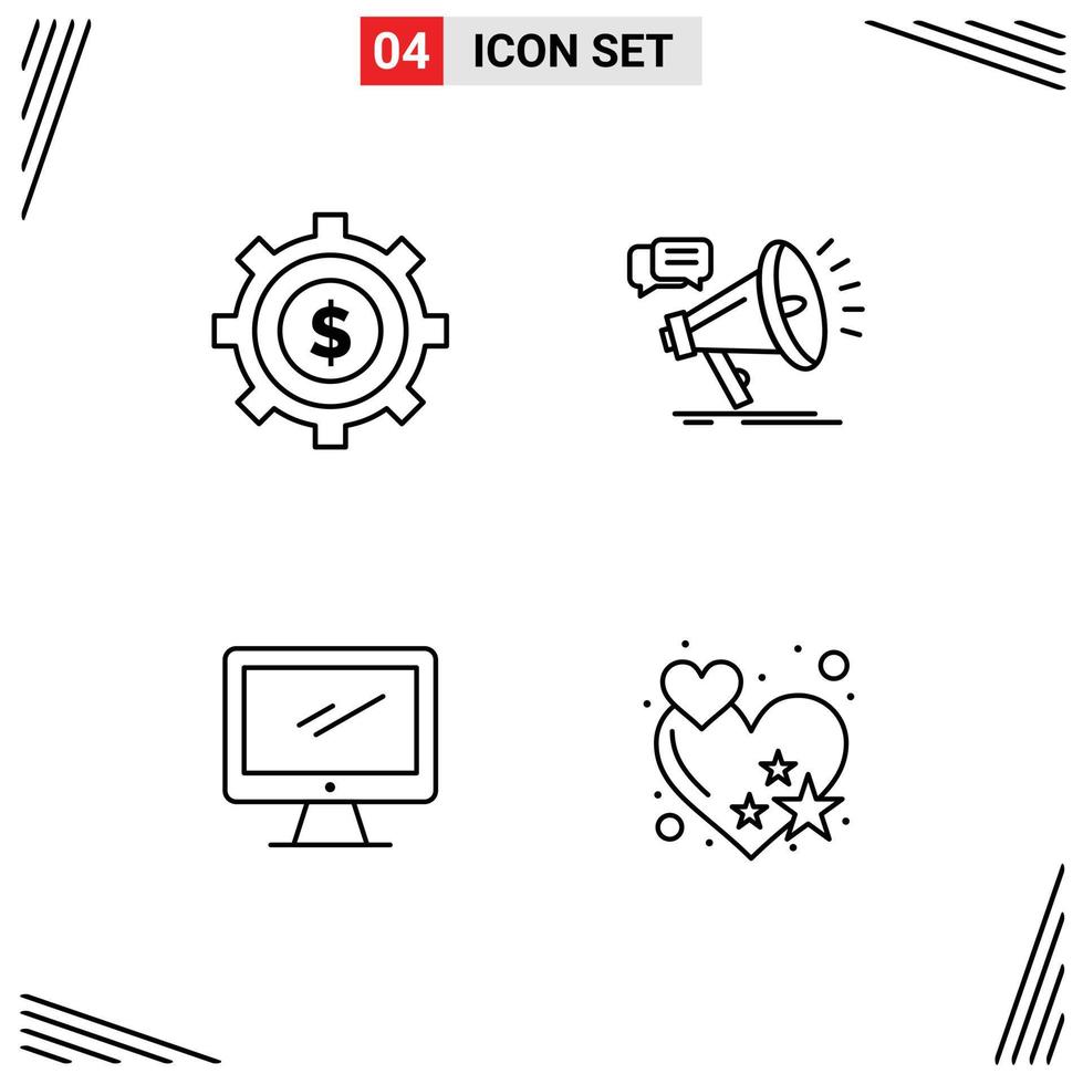 Universal Icon Symbols Group of 4 Modern Filledline Flat Colors of budget monitor marketing promo imac Editable Vector Design Elements