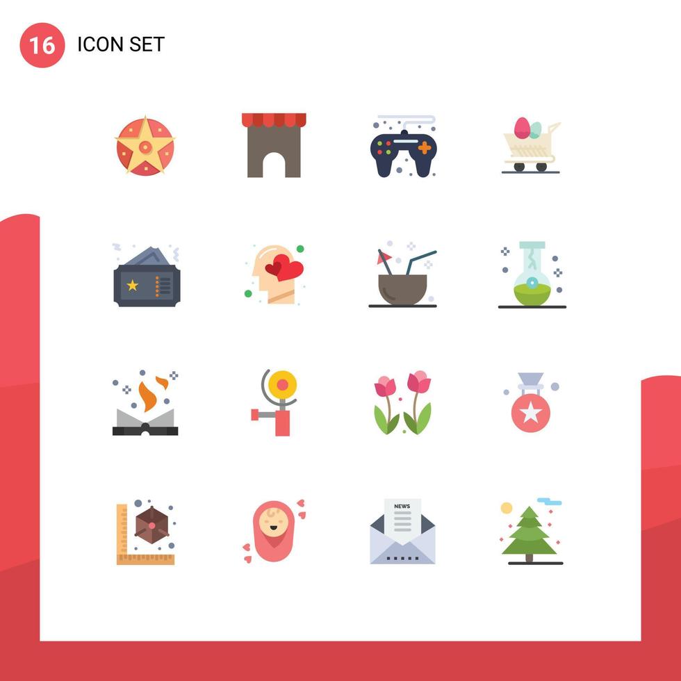 16 Universal Flat Colors Set for Web and Mobile Applications coupon ticket game controller shopping trolley Editable Pack of Creative Vector Design Elements