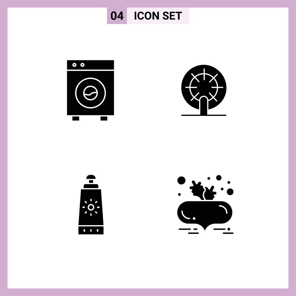 4 Universal Solid Glyph Signs Symbols of automation beach equipment boat sunscreen Editable Vector Design Elements