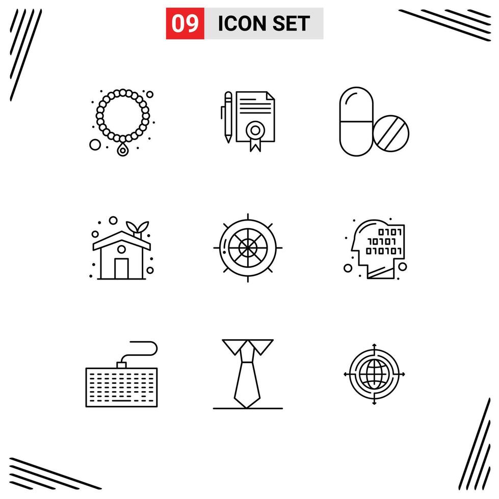 Pictogram Set of 9 Simple Outlines of navigation greenhouse drug ecology house eco home Editable Vector Design Elements