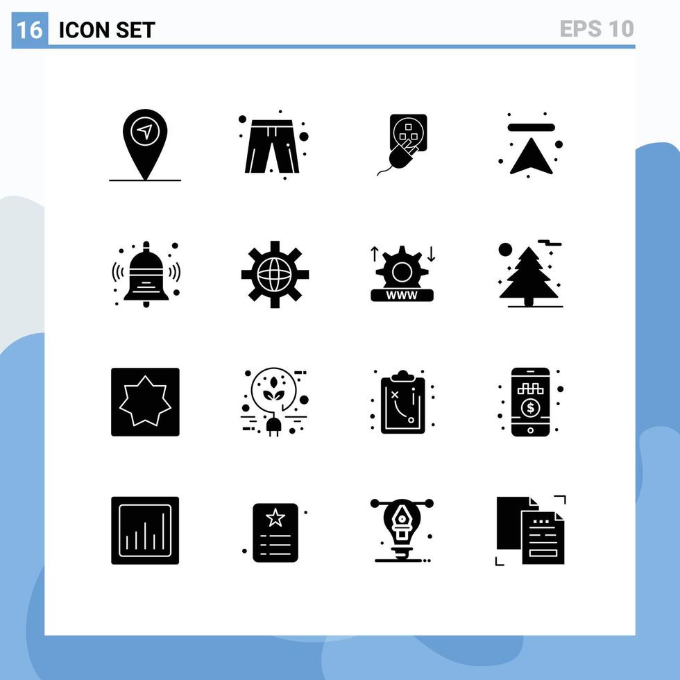 16 Universal Solid Glyph Signs Symbols of back bell electric upload arrows Editable Vector Design Elements
