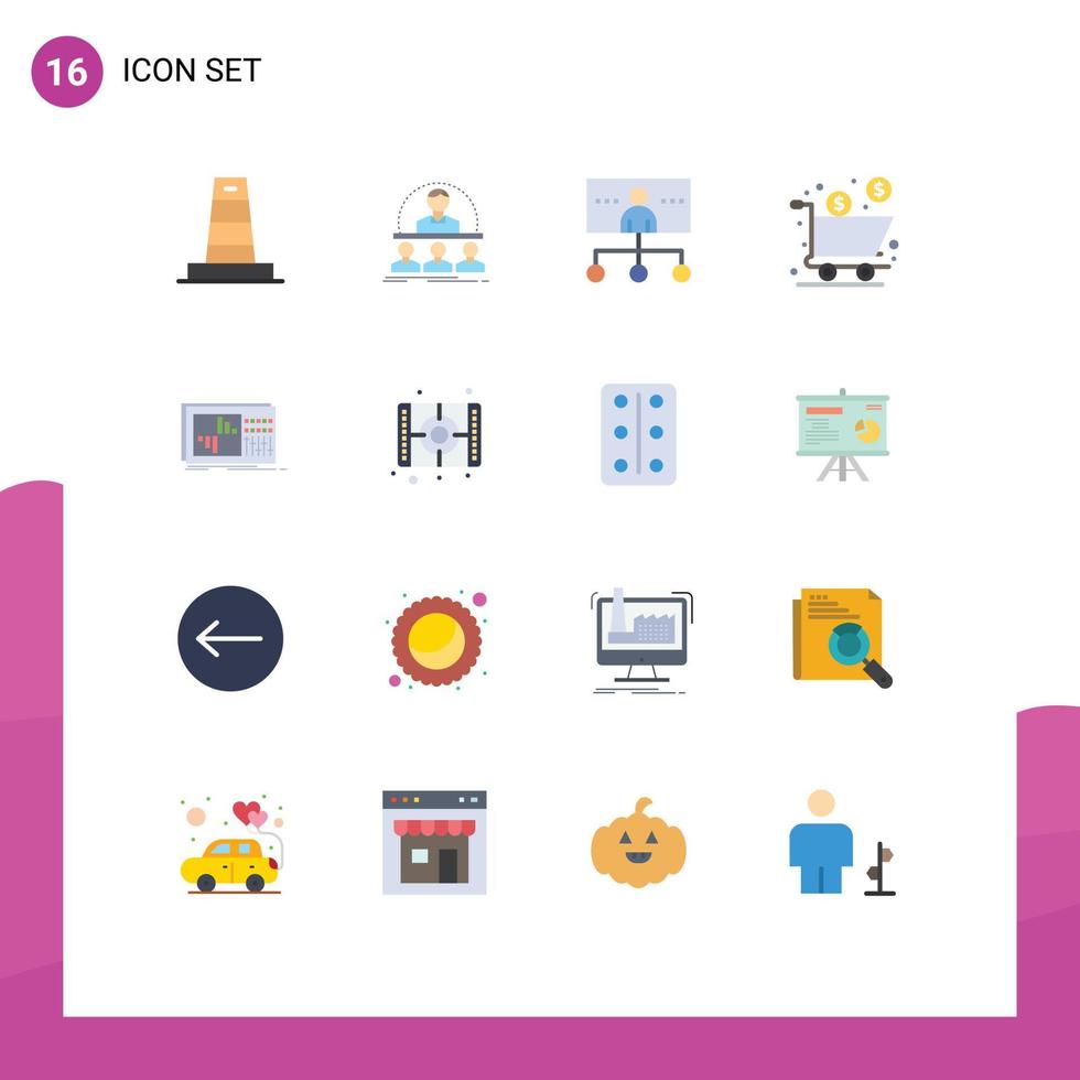 Editable Vector Line Pack of 16 Simple Flat Colors of product cart mentor box management Editable Pack of Creative Vector Design Elements
