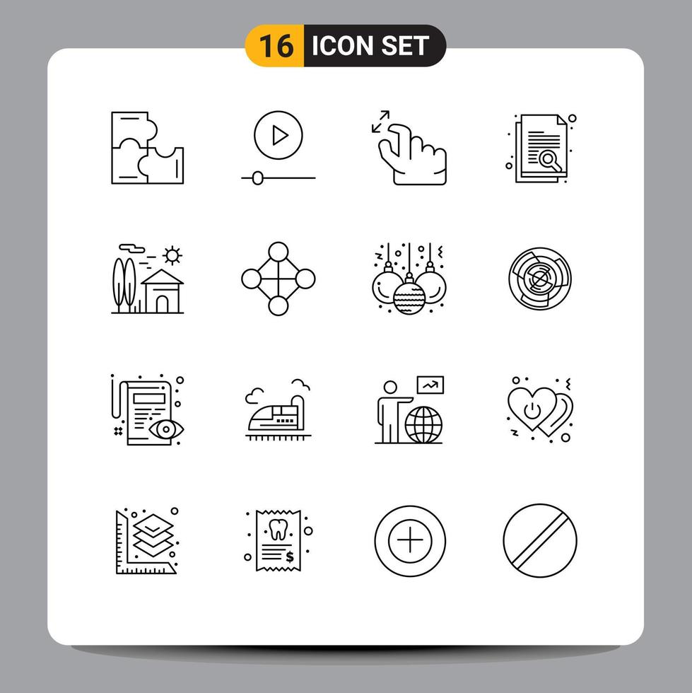 Pack of 16 creative Outlines of house search gesture research document Editable Vector Design Elements