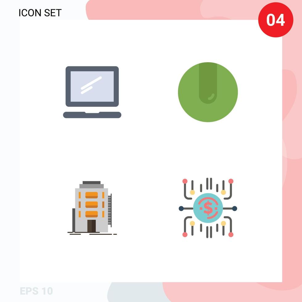 Group of 4 Modern Flat Icons Set for computer city imac match hostel Editable Vector Design Elements