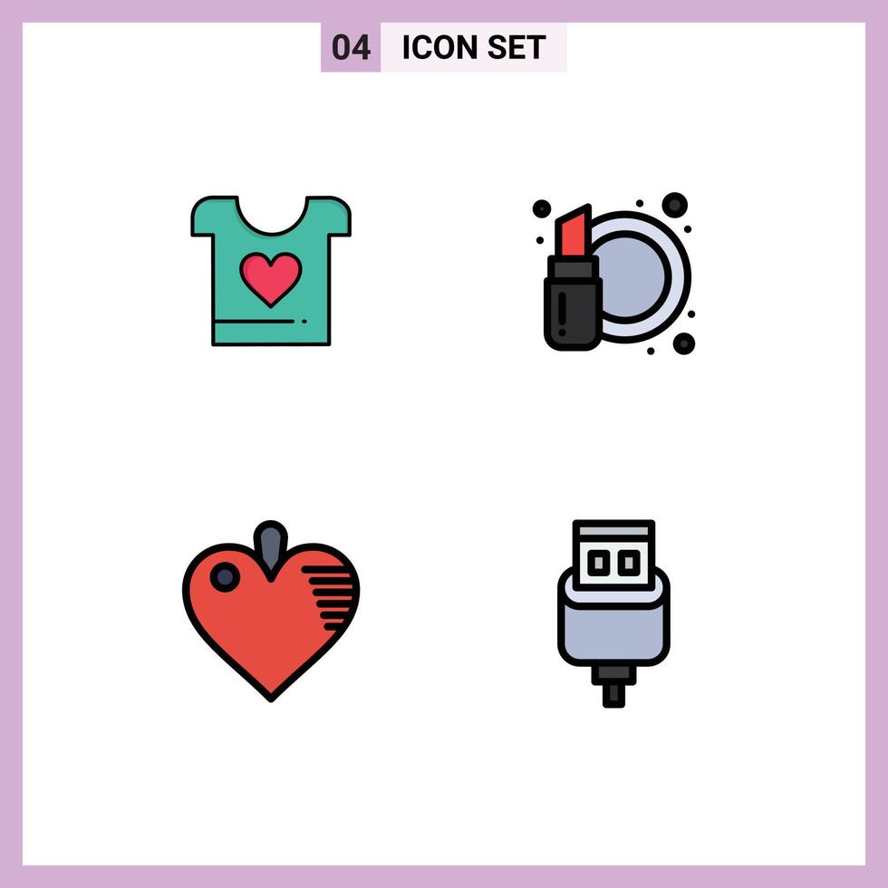 Stock Vector Icon Pack of 4 Line Signs and Symbols for clothes heart wedding cosmetics cable Editable Vector Design Elements