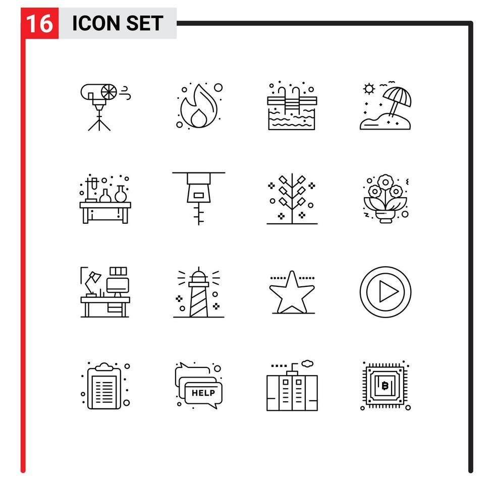 16 Creative Icons Modern Signs and Symbols of experiment vacation seo umbrella swimming Editable Vector Design Elements