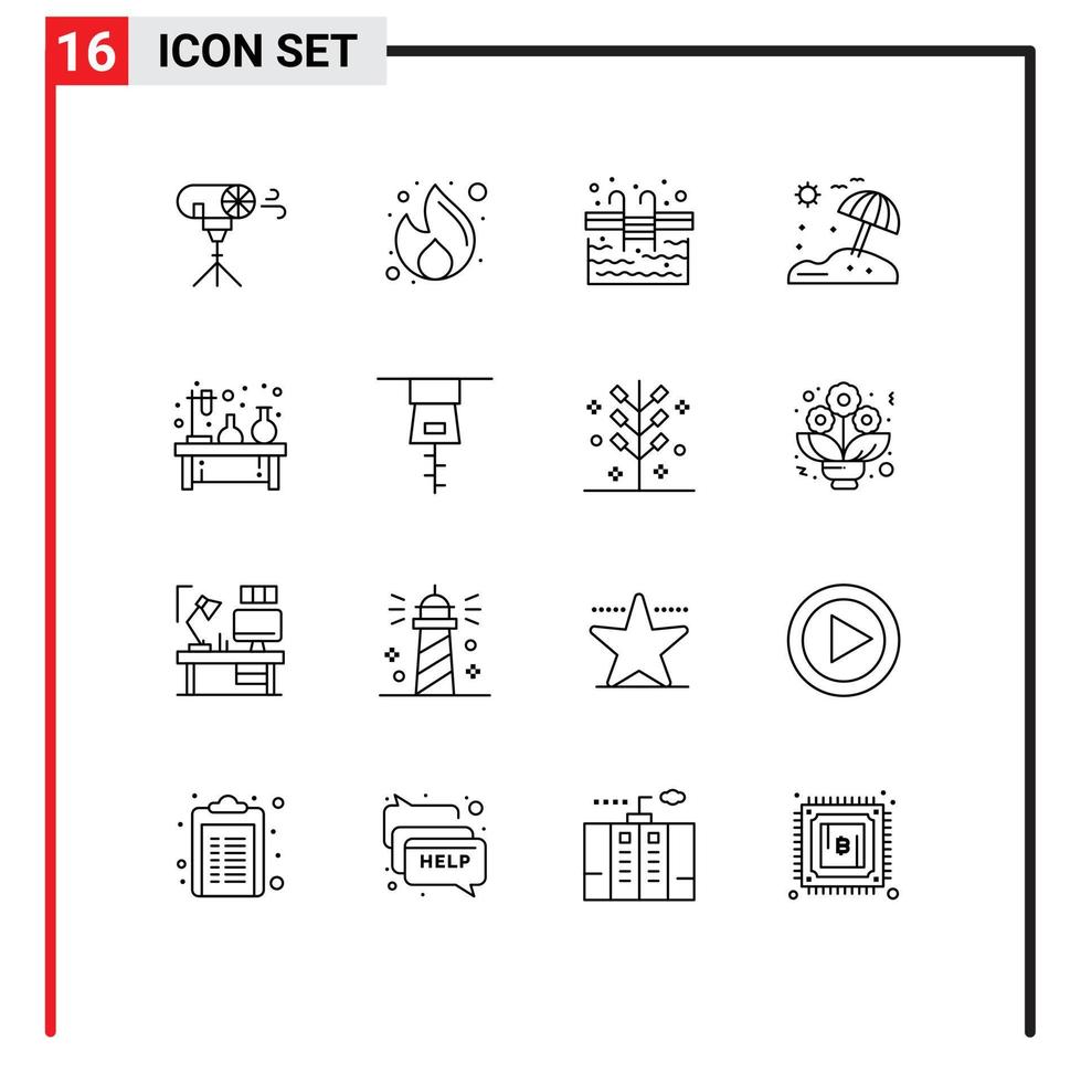 16 Creative Icons Modern Signs and Symbols of experiment vacation seo umbrella swimming Editable Vector Design Elements