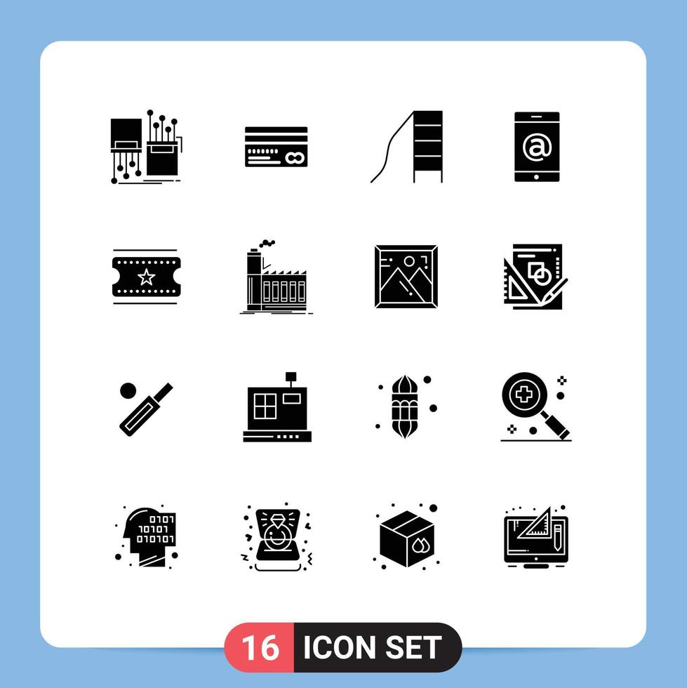 Universal Icon Symbols Group of 16 Modern Solid Glyphs of cinema tickets multimedia back mobile kindergarten Editable Vector Design Elements