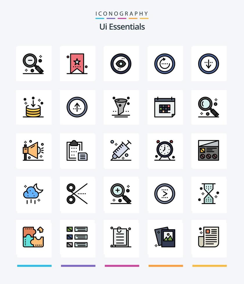 creativo ui esenciales 25 línea lleno icono paquete tal como recargar. navegador. etiqueta. vista. interfaz vector