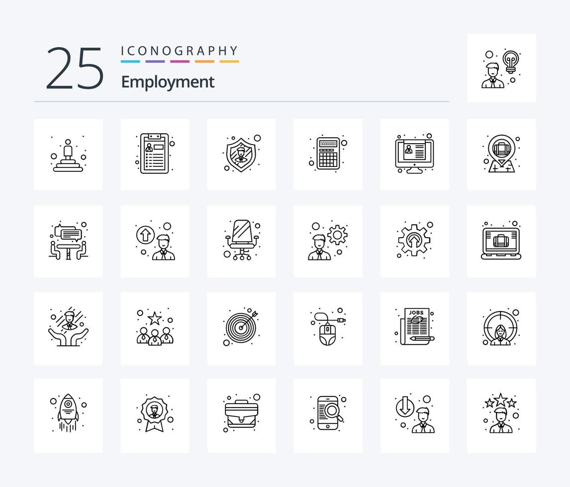 Employment 25 Line icon pack including resume. employment. safety. cv. interaction vector
