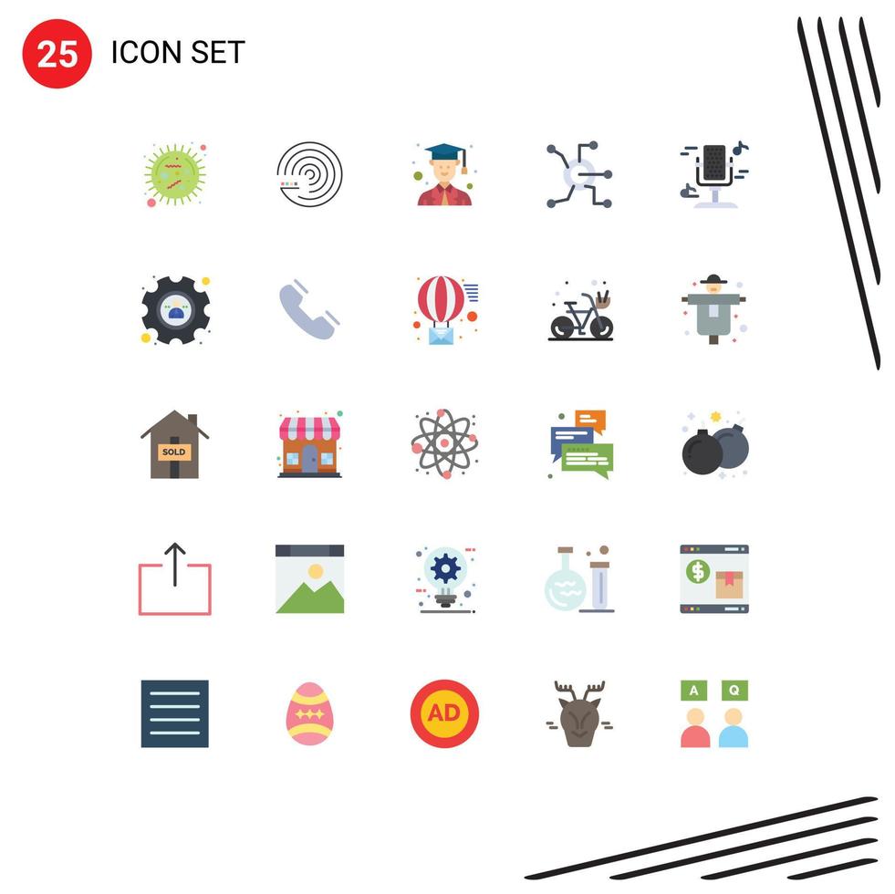 25 Thematic Vector Flat Colors and Editable Symbols of audio circle scince worldwide data Editable Vector Design Elements