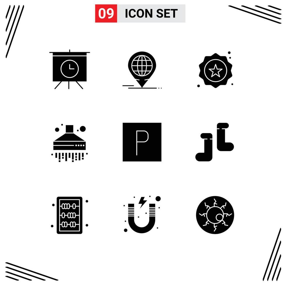 Group of 9 Modern Solid Glyphs Set for baby parking label park hood Editable Vector Design Elements