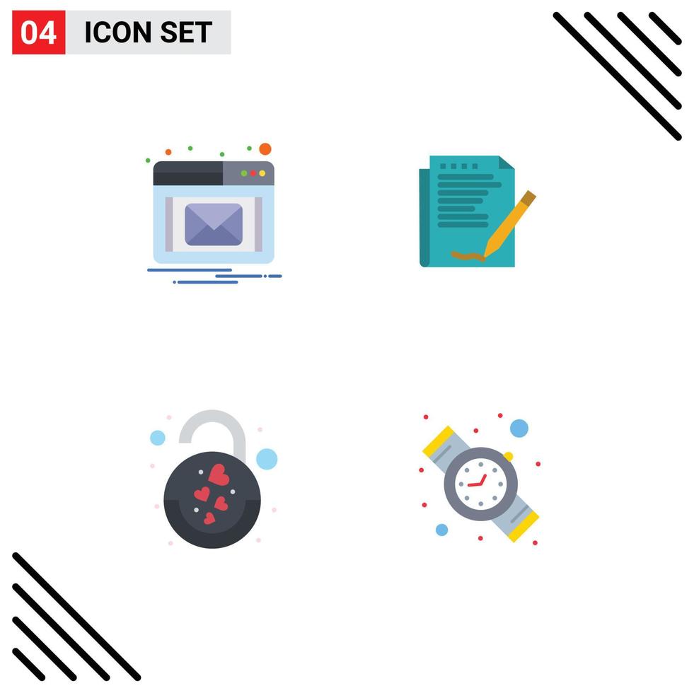 Group of 4 Modern Flat Icons Set for email lock agreement layout heart Editable Vector Design Elements