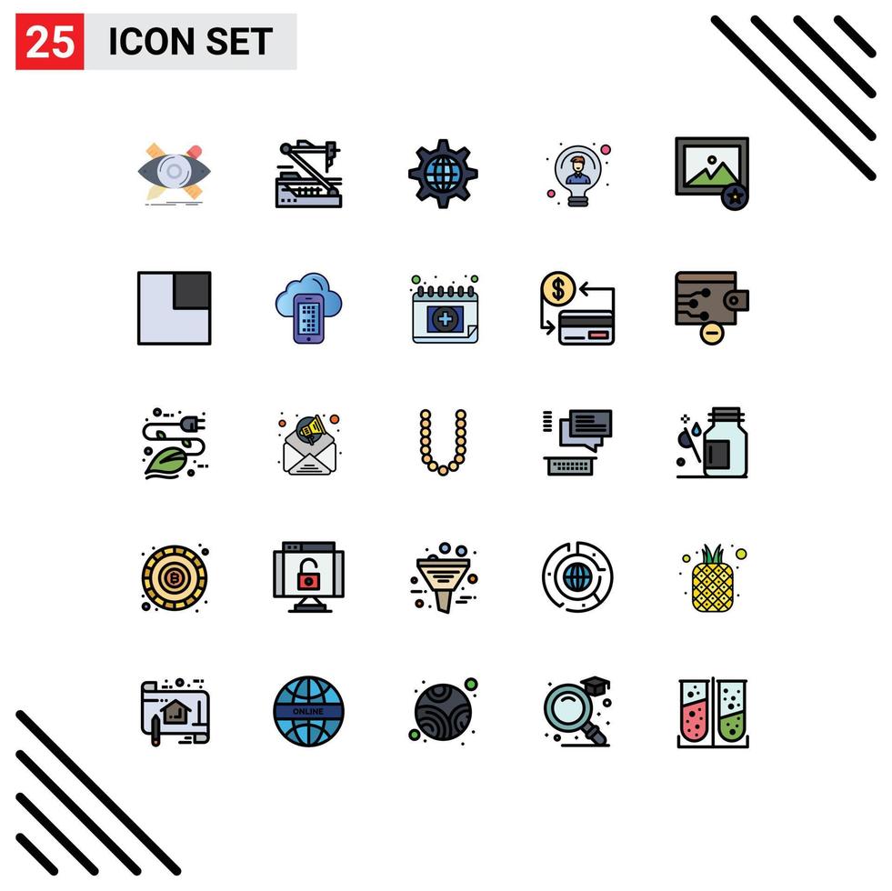 Group of 25 Modern Filled line Flat Colors Set for light bulb robot setting internet Editable Vector Design Elements