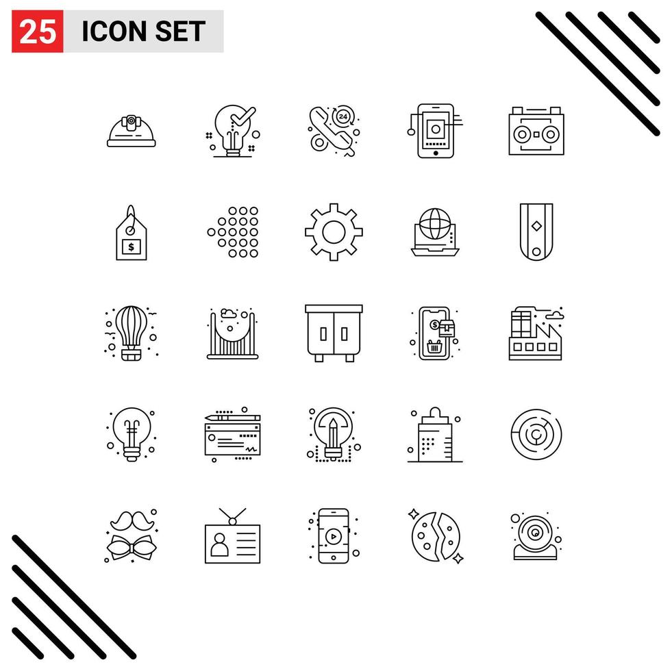 Set of 25 Modern UI Icons Symbols Signs for network cell tick mobile hours Editable Vector Design Elements