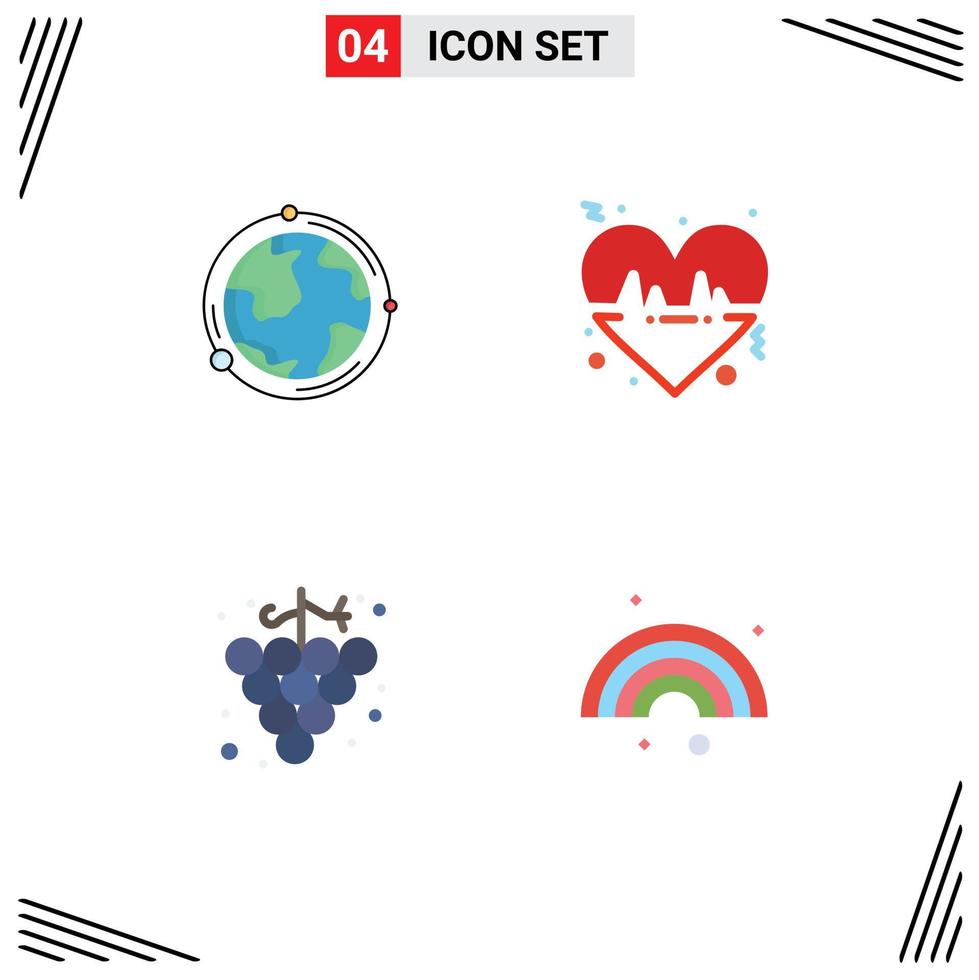 plano icono paquete de 4 4 universal símbolos de tierra comida geografía corazón uva editable vector diseño elementos