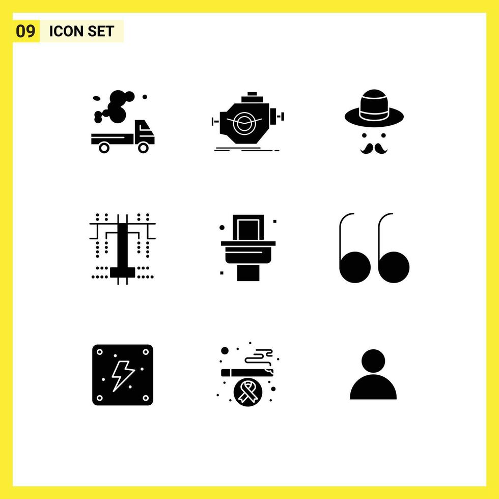 Group of 9 Solid Glyphs Signs and Symbols for toilet process motor creative day Editable Vector Design Elements
