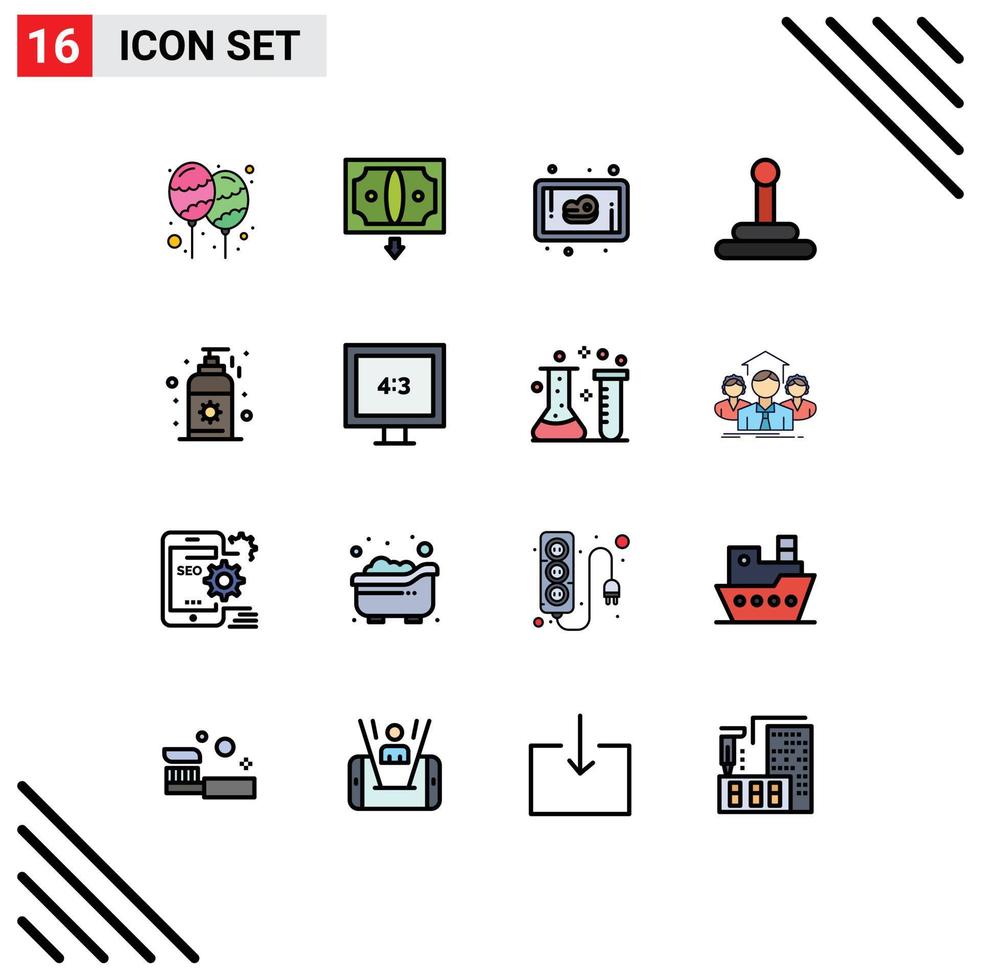 16 Flat Color Filled Line concept for Websites Mobile and Apps aspect ratio sunblock money beach gear Editable Creative Vector Design Elements