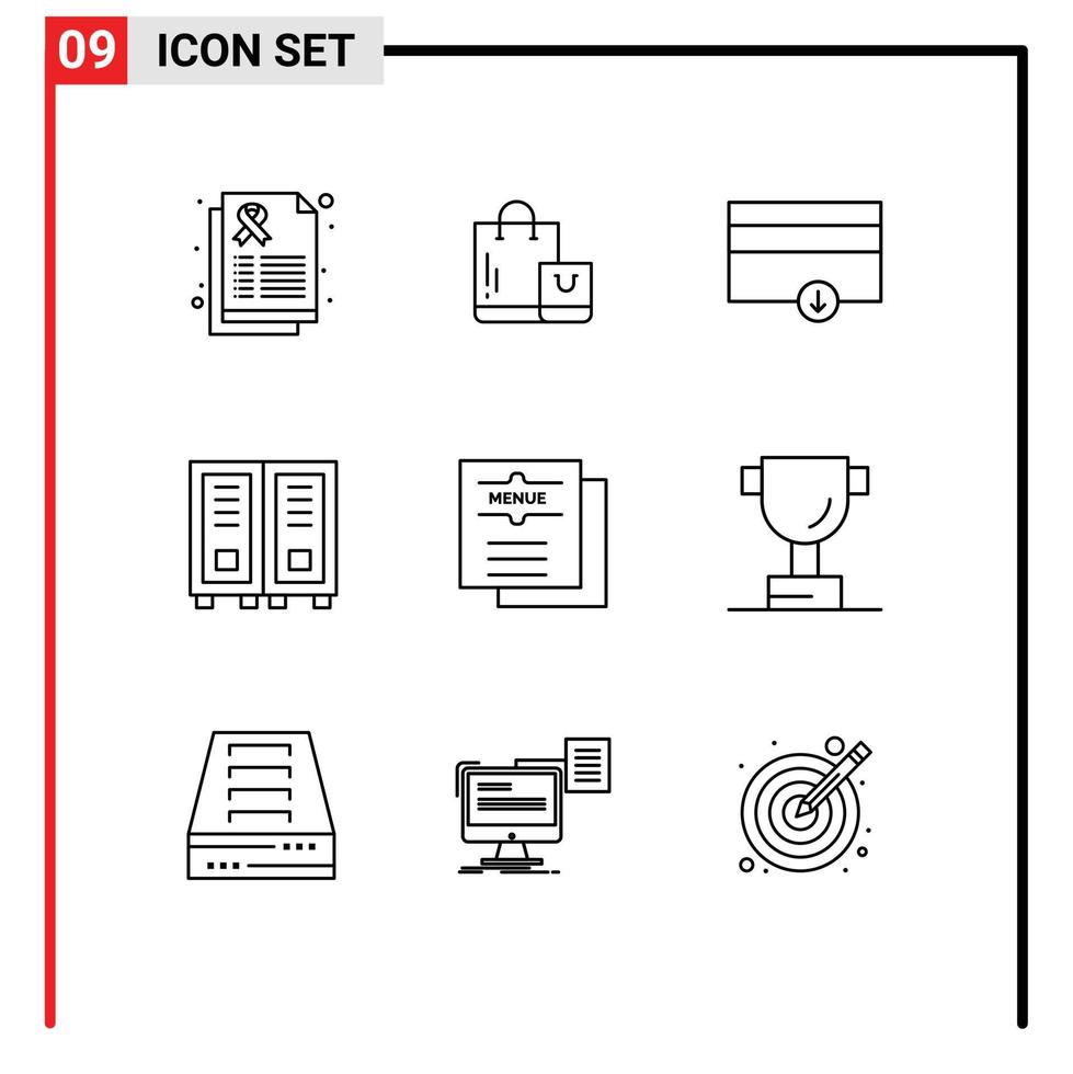 Set of 9 Modern UI Icons Symbols Signs for food cafe finance reading library Editable Vector Design Elements