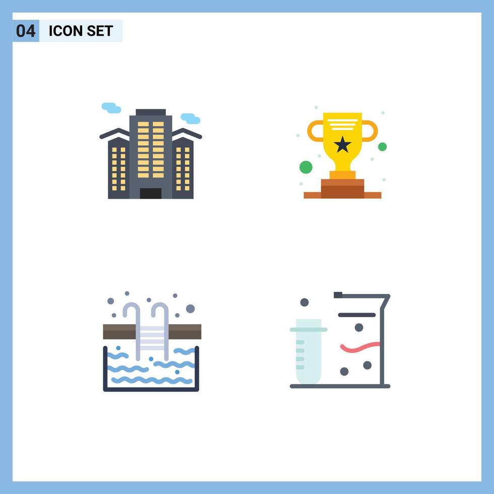 4 User Interface Flat Icon Pack of modern Signs and Symbols of building pool work cup water Editable Vector Design Elements