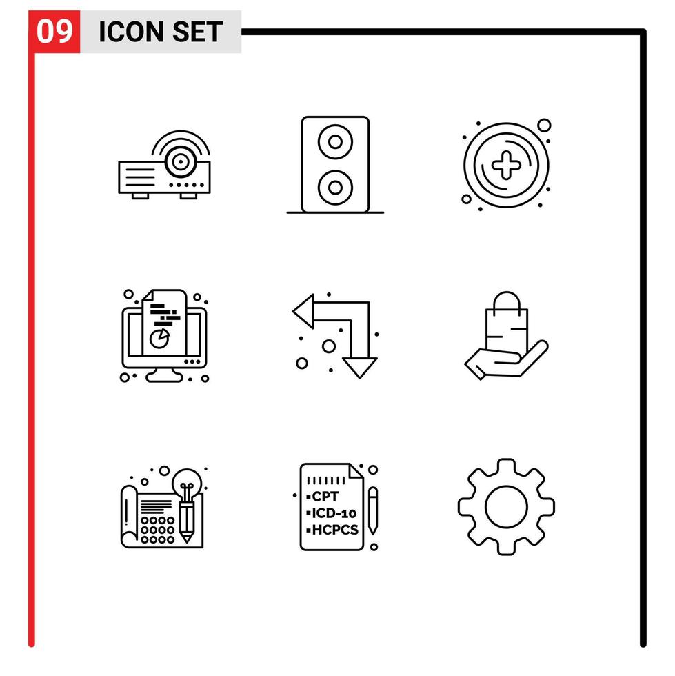 Group of 9 Outlines Signs and Symbols for bag up left chart arrows document Editable Vector Design Elements