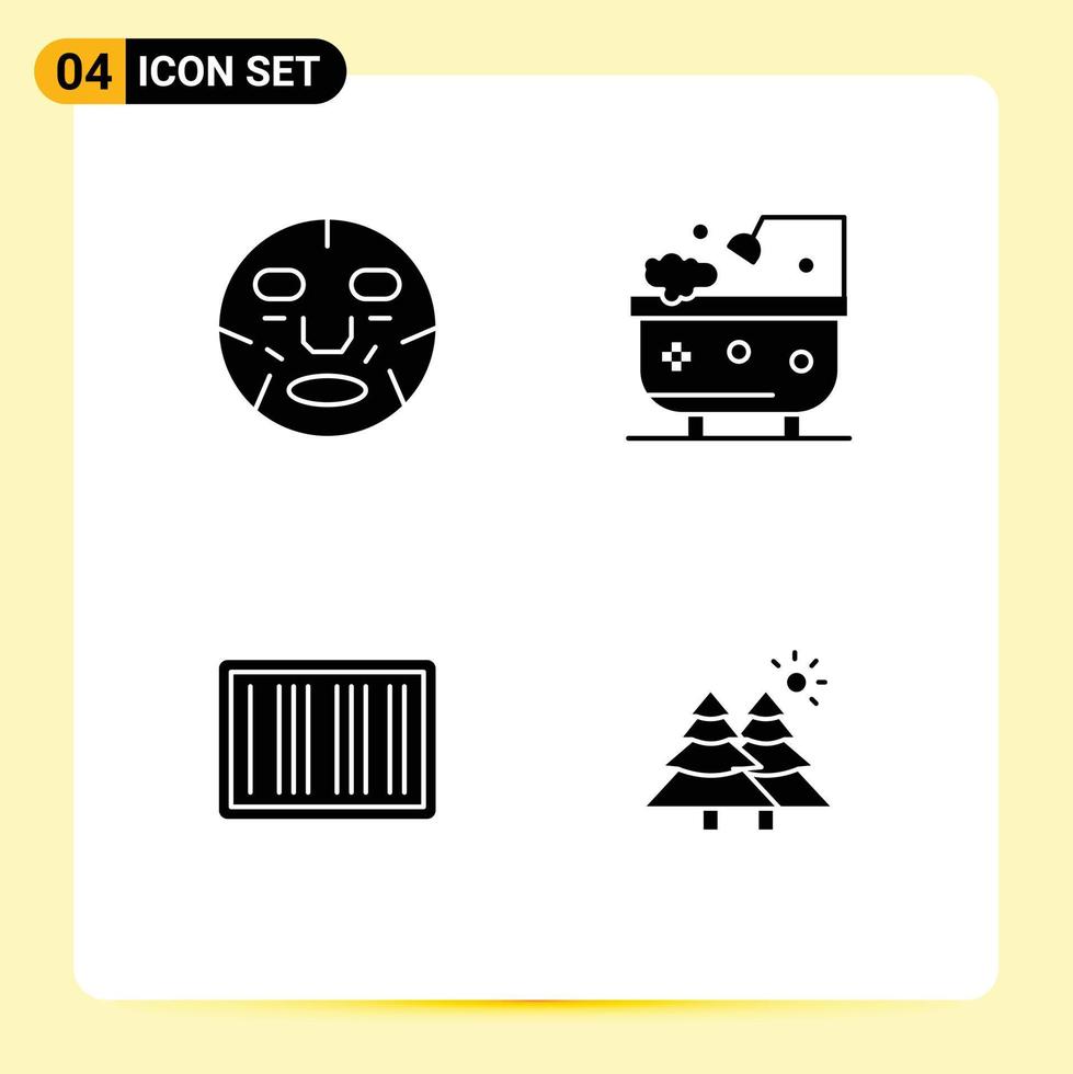 Pictogram Set of 4 Simple Solid Glyphs of beauty barcode mask bathroom ecommerce Editable Vector Design Elements