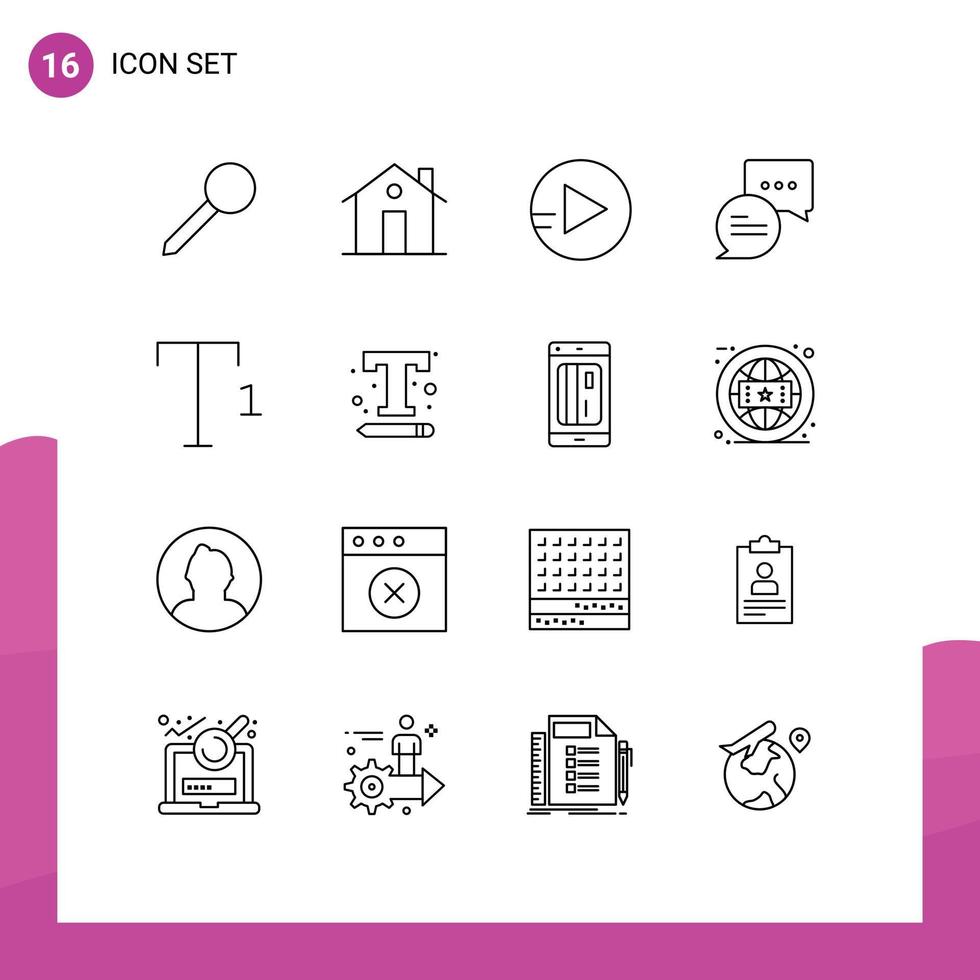 Pack of 16 Modern Outlines Signs and Symbols for Web Print Media such as interface superscript house font chatting Editable Vector Design Elements