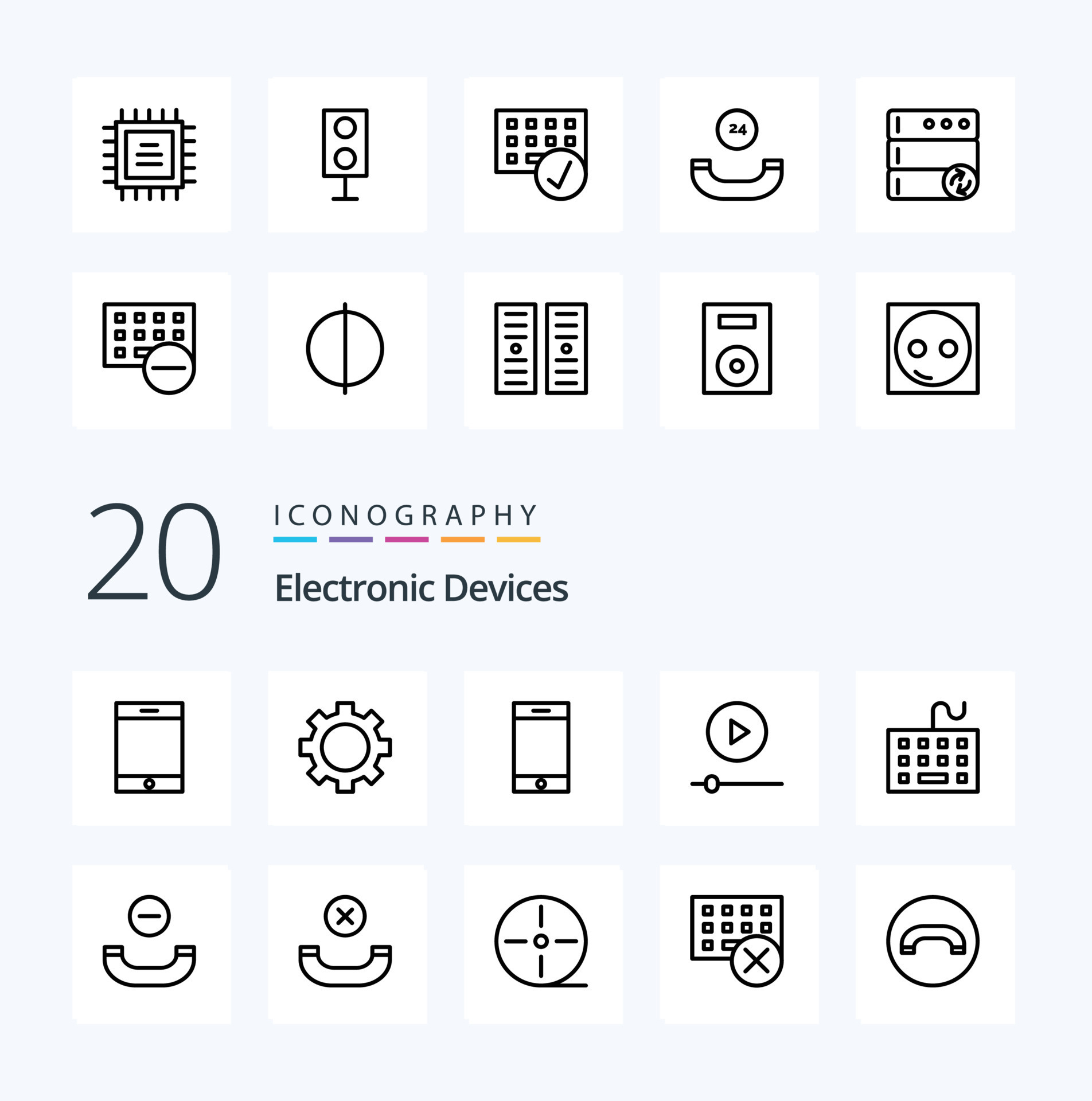 20 Devices Line icon Pack like hardware devices iphone computer player