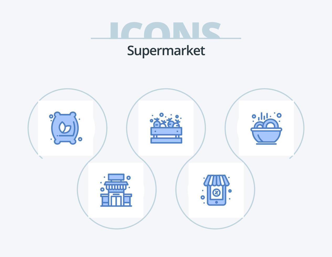 supermercado azul icono paquete 5 5 icono diseño. sopa. bol. harina bolsa. vegetal. compras vector