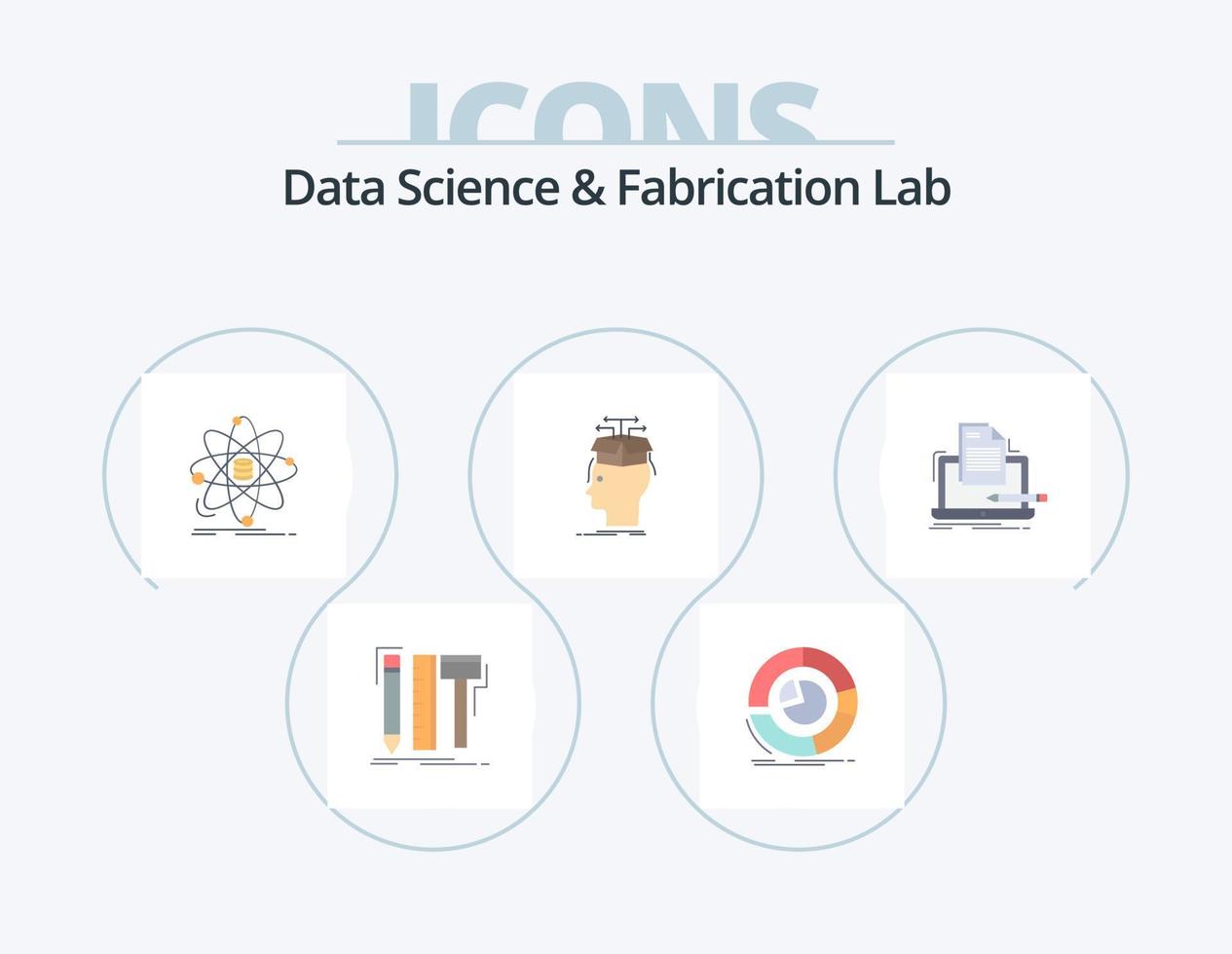 Data Science And Fabrication Lab Flat Icon Pack 5 Icon Design. head. data. diagram. science. information vector