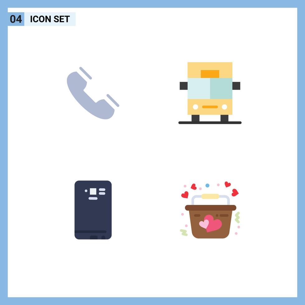 Group of 4 Modern Flat Icons Set for call smart phone telephone vehicles back Editable Vector Design Elements