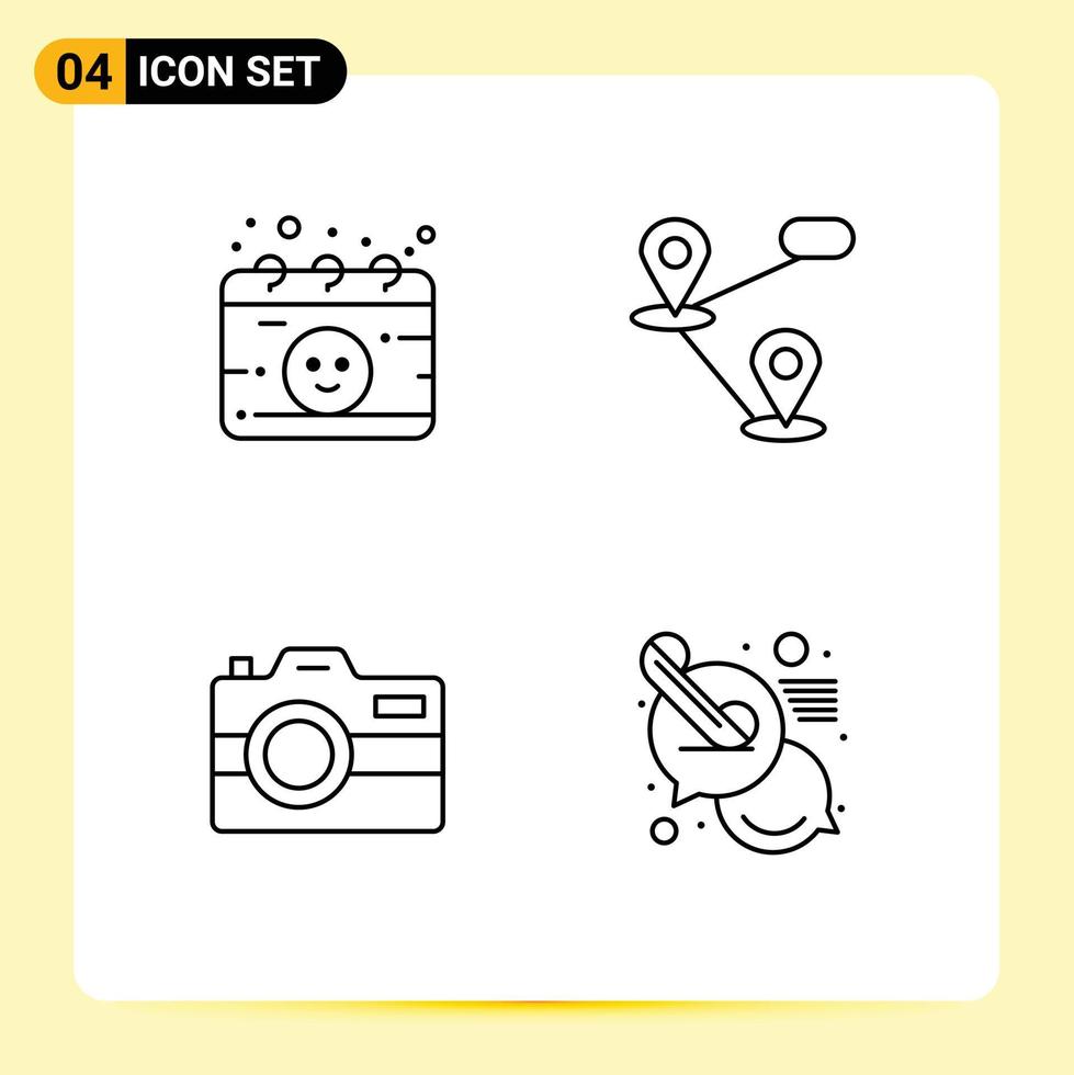 4 Universal Line Signs Symbols of calendar photography pregnancy map call Editable Vector Design Elements