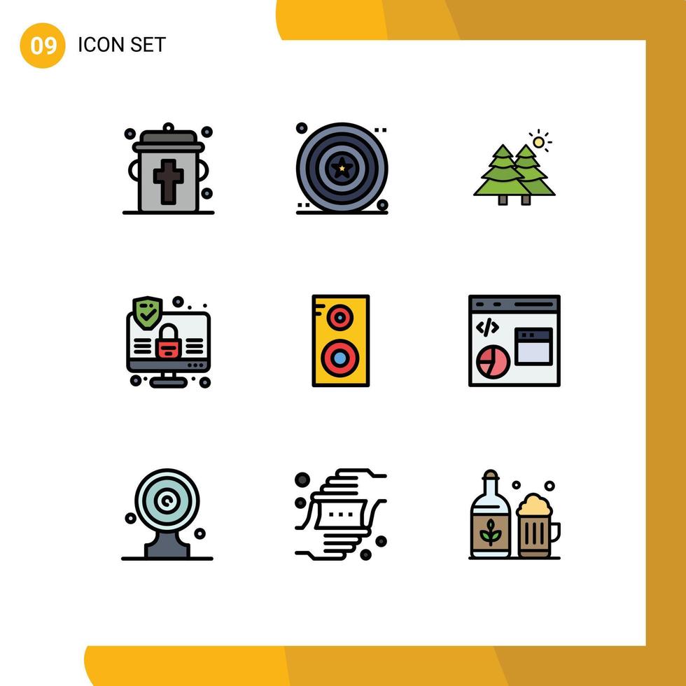 Modern Set of 9 Filledline Flat Colors Pictograph of school study fir security computer Editable Vector Design Elements