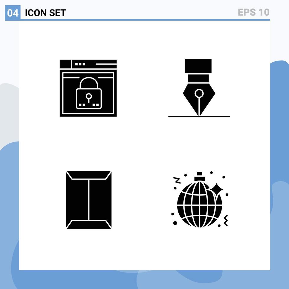 Set of 4 Modern UI Icons Symbols Signs for login wreath layout achievement rack Editable Vector Design Elements