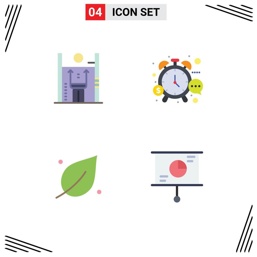 Universal Icon Symbols Group of 4 Modern Flat Icons of performance watch improvement money leaf Editable Vector Design Elements